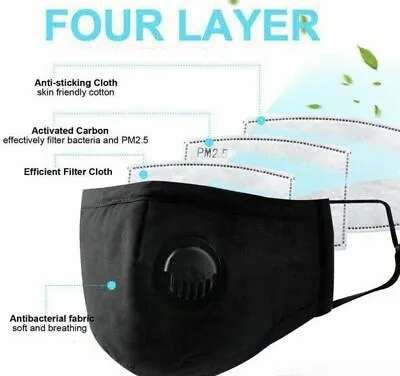 Face Mask Protective Dust Pollen Washable Reusable Black Adult PM 2.5  • £3.44