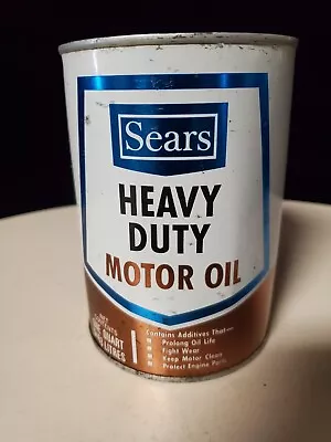 Vintage Sears Heavy Duty Motor Oil One Quart FULL Metal Advertising Can. VG Con. • $10