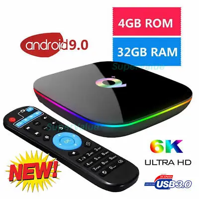 NEW Q-Box Plus Quad Core 4GB+32GB Android 9.0 TV Box HD Smart Media Player UK • £36.99