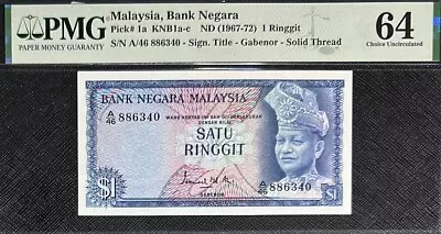 PMG 64UNC 1967   Malaysia 1 Ringgit Bank  Note (FREE 1 B/note) #25397 • $54