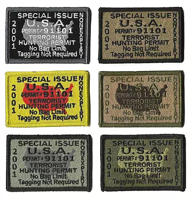 VELCRO® BRAND Fastener Morale HOOK Terrorists Hunting Permit Patches 3x2  • $5.95