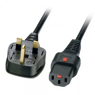 Power Cable Mains Male Plug UK  To IEC C13 Female Socket Lock Black 2m 2 Metres • £9.05