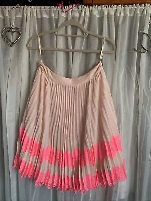 £25 • Buy Ted Baker Nude/ Bright Pink Pleated Skirt Size 10/12