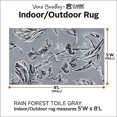 Vera Bradley By Classic Accessories Indoor/Outdoor Rug Rain Forest Toile Gray 5' • $69.18