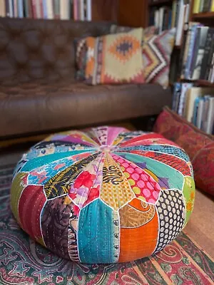 £129.50 • Buy Large Pouffe Round Multi Colour Patchwork Kantha Cushion Style Footstool Seat