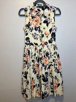 French Connection Women’s Midi Dress 100% Cotton Floral Print Lined Pockets Sz 6 • $20