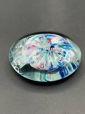 Hand Blown Glass Paper Weight 3  Blue/white/red/green • $17