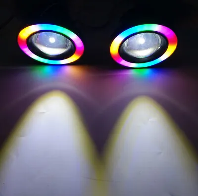 2x 3  Inch Projector LED Fog Light W/ COB RGB COMBO Halo Angel Eyes Rings 12V • $32.99