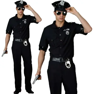Mens Police Officer Costume Adults Policeman Fancy Dress Uniform + Hat • £25.49