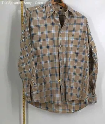 Burberry London Mens Tan Blue Check Long Sleeve Button-Up Shirt Size Large COA • $12.50