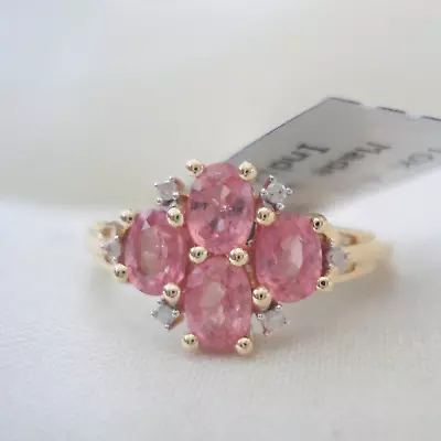 1.40ct Certified Padparadscha Sapphire & Diamond Gold Band Ring • £349.99