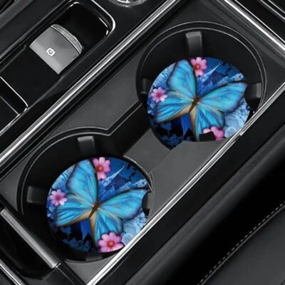 $4.49 • Buy 2 Pack Blue Big Butterfly Print Car Coasters