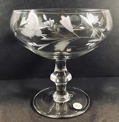 Clear Glass Etched Floral Pedestal Stemmed Bowl Candy Dish Compote Romania • $14.99