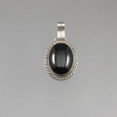 Vintage Navajo Artist Johnson Yazzie Signed Y Black Onyx Sterling Silver Pendant • $95