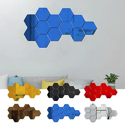 12pcs 3D Hexagon Acrylic Mirror Wall Stickers Home Room DIY Art Removable Decor • $9.53