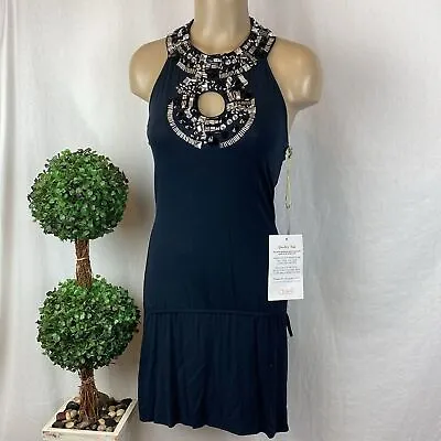 Ed Hardy Black Rhinestone Halter Sleeveless Mini Dress NEW S • $78.99
