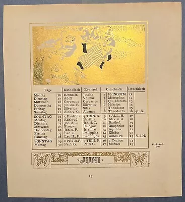 Calendar Print By Ferdinand Andri  For Ver Sacrum  Kalender June 1902 Heft 1 • $75