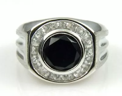 Mens Black Onyx & White Sapphire Ring Sterling Silver Retail 229.95 • $69.99