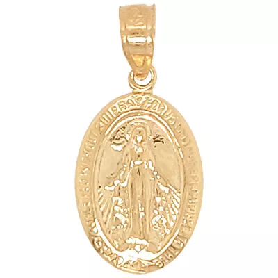 14k Yellow Gold Miraculous Virgin Mother Mary Pendant Charm Oval 10mm Wide • $79.99