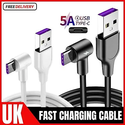 5A USB To Type C 3.1 Fast Charging Cable 90 Degree Right Angle Data Sync Lead UK • £0.99