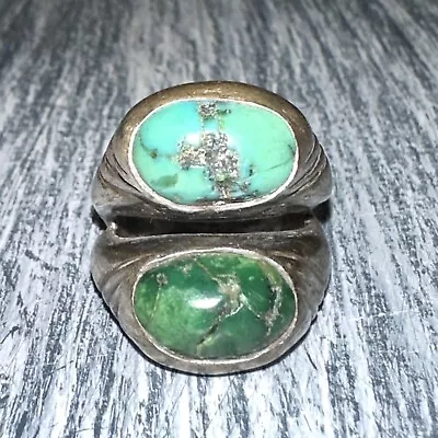 Vintage Early Navajo Double Turquoise Sterling Ring 8.5-8.75 • $99.99