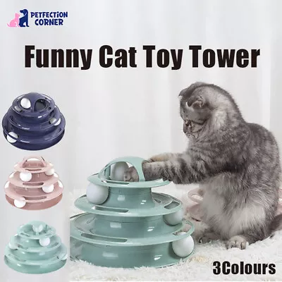 3-Level Cat Toy Tower With Ball Track Game - Durable Plastic Pet Interactive Fun • $13.42