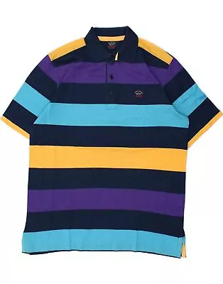 PAUL & SHARK Mens Polo Shirt XL Multicoloured Striped Cotton BA15 • £24.95