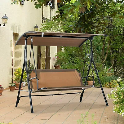 3-Person Porch Patio Swing W/ Weather-Fighting Tilt Canopy Brown • $114.39