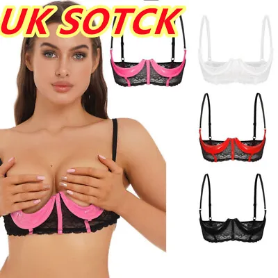 UK Women Sheer Lace Lingerie 1/4 Bare Exposed Breast Underwire Push Up Bra Top • £7.99