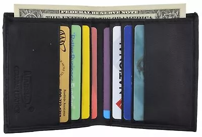 Mens Black Genuine Leather Credit Card Holder Wallet With Vertical Slots New • $10.99