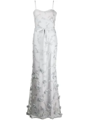 NWT MARCHESA NOTTE Savona 3D Floral Embroidered Gown Dove Grey 10 • $187.49