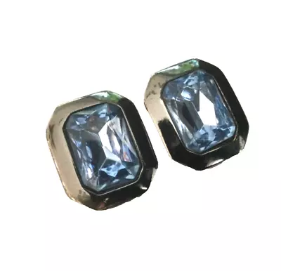 Vintage Signed KIM Pat 2733491 Silver Tone BLUE Rhinestone Clip-On Earrings • $12.50