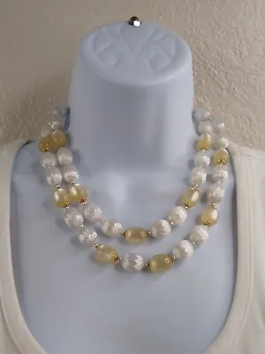 Vintage Two Strand Off White Beaded Necklace - 15  - Cream • $7