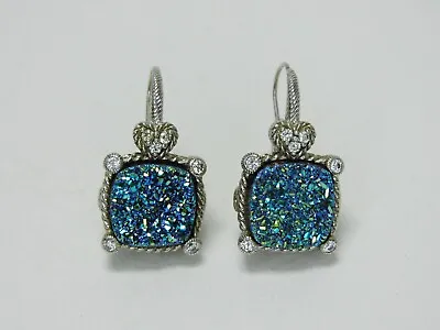 Rare Judith Ripka Signed Blue Drusy Quartz 925 CZ Earrings • $129.95