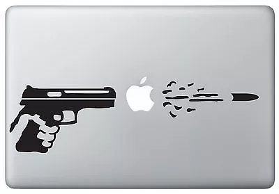 Gun Shooting Bullet Through Apple Sticker Skin MacBook Pro Mac Air Funny Decal • $3.99