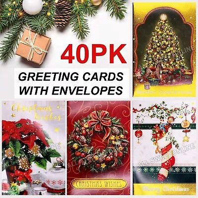 40PK Christmas Cards Greeting Xmas Card With Envelopes Christmas Wreath Tree • $19.95