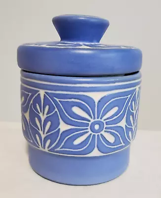 Vintage Pablo Zabal Folk Art Floral Lidded Jar Blue White Ceramic Pottery Chile • $95