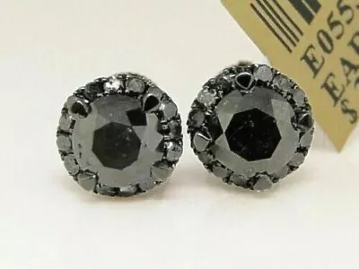 2.10 Ct Round Cut Diamond Halo Lab Created Stud Earrings 14K Black Gold Plated • $60.50