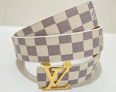 Louis Vuitton Unisex Belt 38mm Gold Buckle White Damier Azur Size 110 35-37 • $199.99