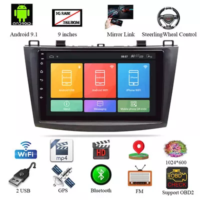 9'' Android 9.1 Car DVD Player Radio GPS Navigation Stereo For Mazda 3 2010-13 • $173.91