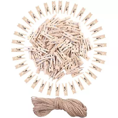 120 Pcs 1 Inch Mini Clothes Pins Photo Holder Clip With Jute Twine For Photo • $10.15