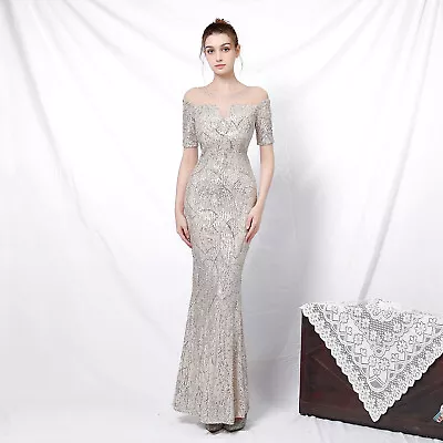 Long Formal Evening Party Dress Sequins Mermaid Gown Prom Pageant Silver • $69.90