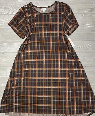 NWT Vintage LuLaRoe XL Holiday Carly Dress Brown Plaid • $47.99