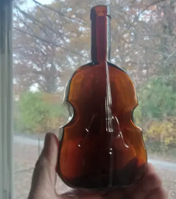 Pretty Amber Hand Blown Violin Figural Viobot Antique 7 3/4  Decorative Bottle • $39