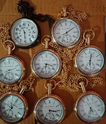 Vintage Antique Pocket Watches Men's women's Elgin Brass Marine Lots Of 8 Pcs • $159.73