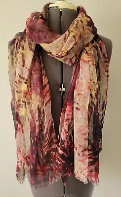 Vintage Nice Maroon Wine Fall Autumn Scarf Shawl Silk Poly Floral Abstract 76  • $14