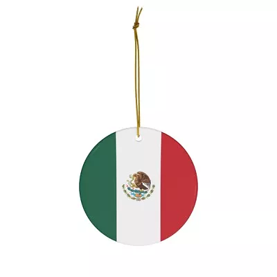 Mexico Christmas Ornament Ceramic Circle Mexican Flag Inspired Travel Print • $13.99