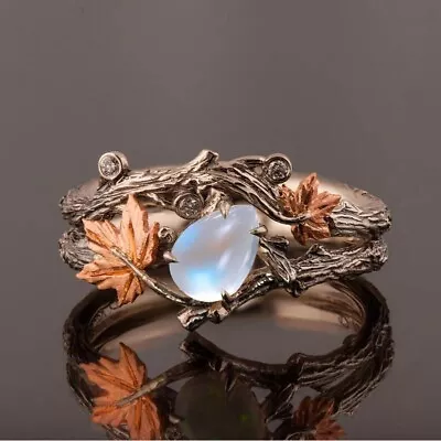 $2.79 • Buy Vintage Maple Leaves Ring Set Women Antique Gold Twig Moonstone Jewelry Sz 5-10