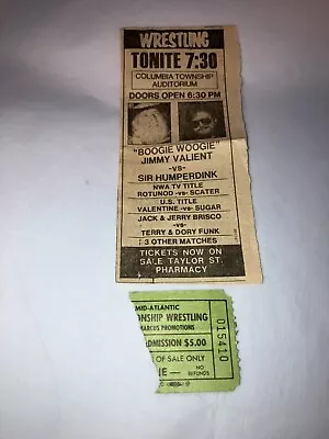 Original 1980's NWA Mid-Atlantic Wrestling Ticket Stub W/ Newspaper Clipping WWE • $49.99