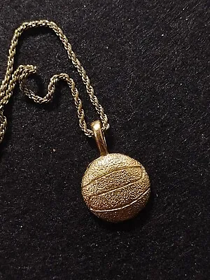Gold Tone Volleyball Pendant Necklace Marked Mexico • $7.02
